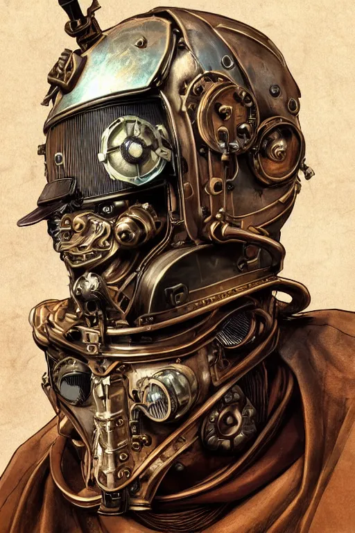 Image similar to steampunk helmet fantasy art mask robot ninja stylized digital illustration sharp focus, elegant intricate digital painting artstation concept art global illumination ray tracing advanced technology chaykin howard and campionpascale and cooke darwyn and davis jack