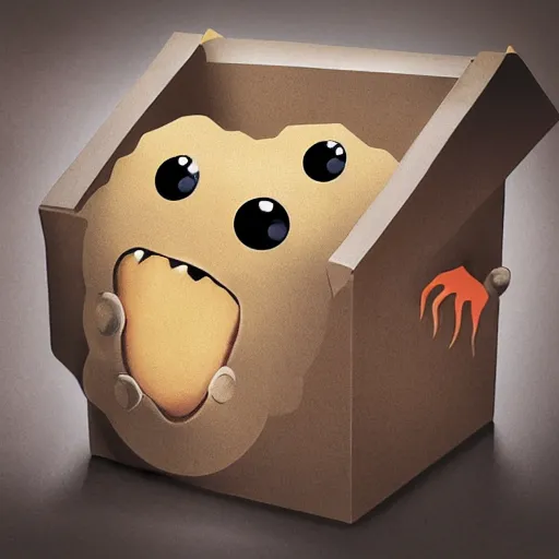 Image similar to cute monster in a box by Greg Rutkowski, product photography, centered, studio lightning