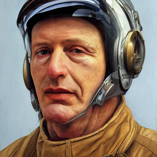 Image similar to high quality high detail painting by lucian freud, hd, portrait of scifi pilot