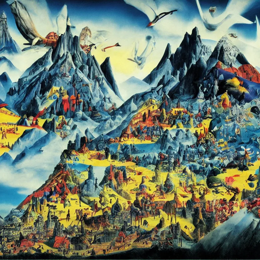 Image similar to the magic mountain by jodorowsky, cinematic