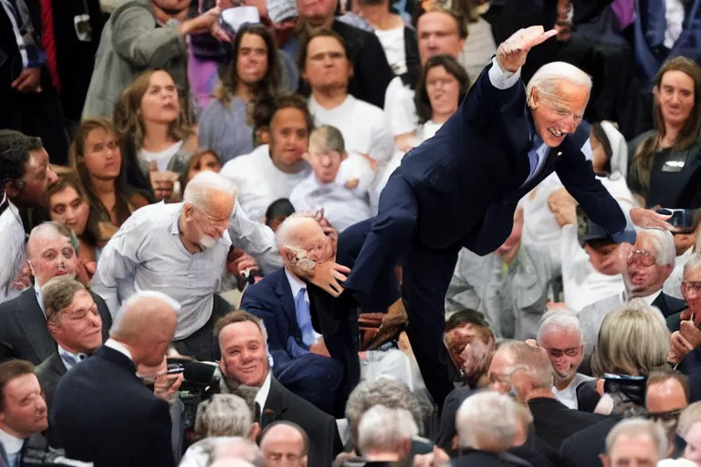 Prompt: joe biden in pain falling down stairs