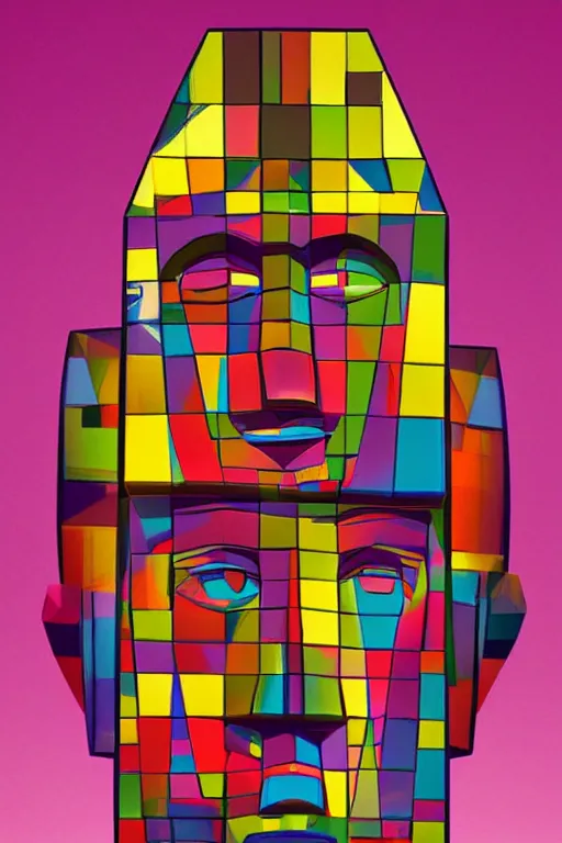 Image similar to cubist moai statue cutout digital illustration cartoon colorful beeple