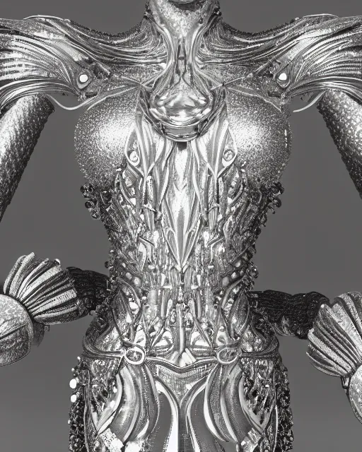 Prompt: a highly detailed metahuman 4 k close up render of an alien goddess bella hadid monument techno in iris van herpen dress schiaparelli in diamonds crystals swarovski and jewelry iridescent in style of alphonse mucha gustav klimt trending on artstation made in unreal engine 4