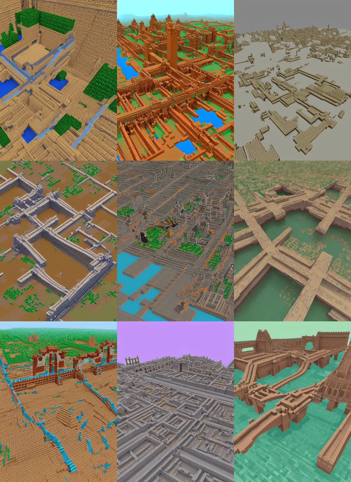 Prompt: Voxel art of the Zigong Bridge and the old town of Timbuktu