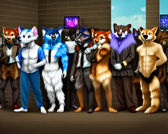 Image similar to high - resolution photograph from a nanopunk era furry fandom convention ( midwest furfest 2 0 4 7 ), taking place after the genetic revolution and singularity. photorealistic.