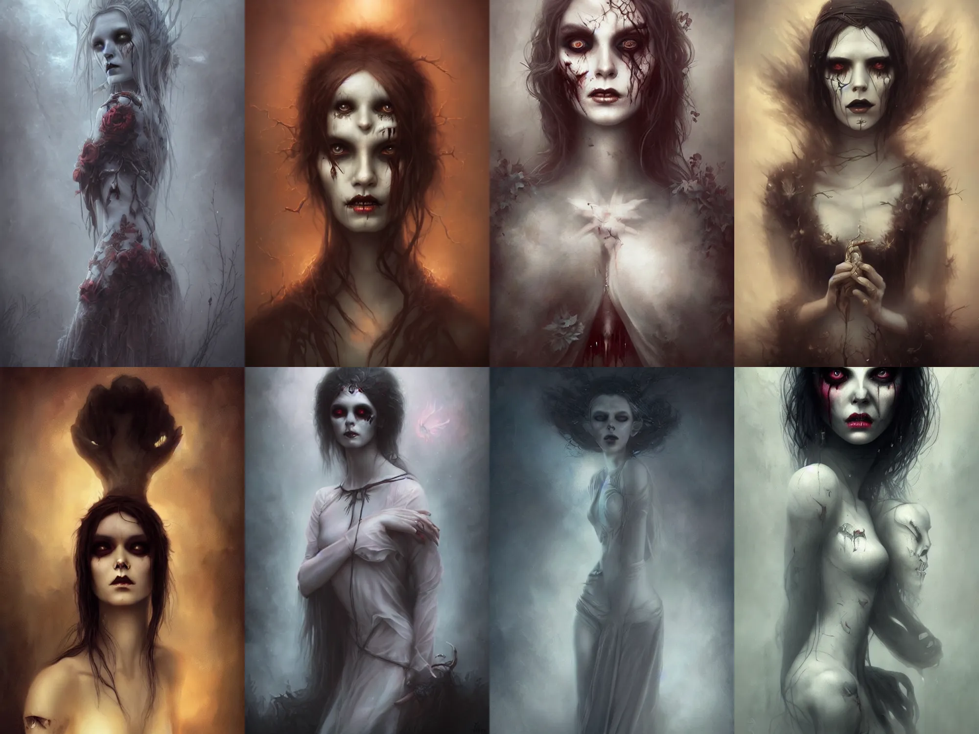 Prompt: a hauntingly beautiful undead girl, painted by tom bagshaw, fantasy art, dramatic lighting, highly detailed digital art