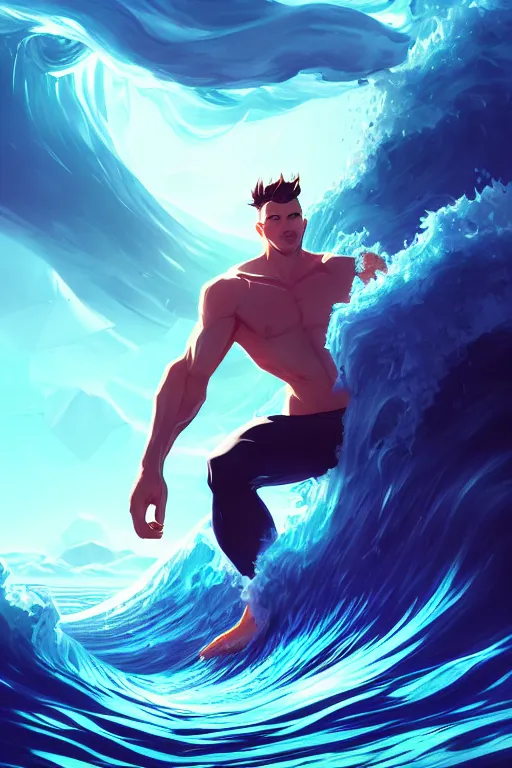 Image similar to the god posideon, male, ocean wave in the background, portrait, sharp focus, digital art, concept art, dynamic lighting, epic composition, subsurface scattering, trending on artstation, by emylie boivin 1. 0, rossdraws 2. 0