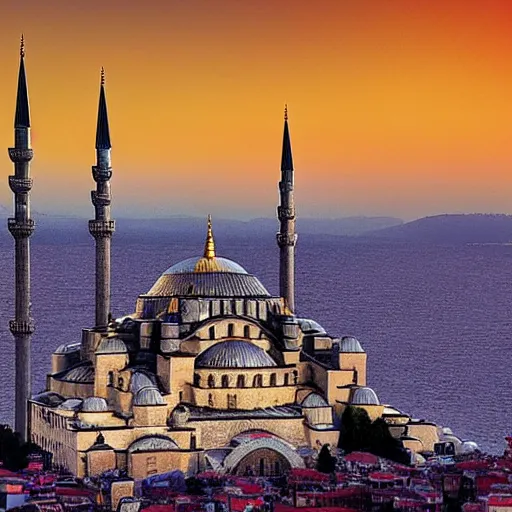 Image similar to photo of istanbul, realistic, golden hour, golden ratio