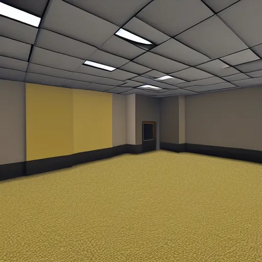 Image similar to empty 9 0 s office building with no windows doors or furniture in garry's mod, the building has brown carpet and yellow wallpaper