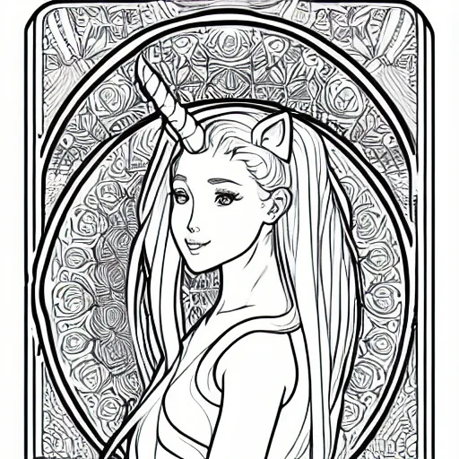 Image similar to clean simple line art of a cute beautiful unicorn. no background. well composed, clean coloring book page. coloring book line art by artgerm and greg rutkowski and alphonse mucha