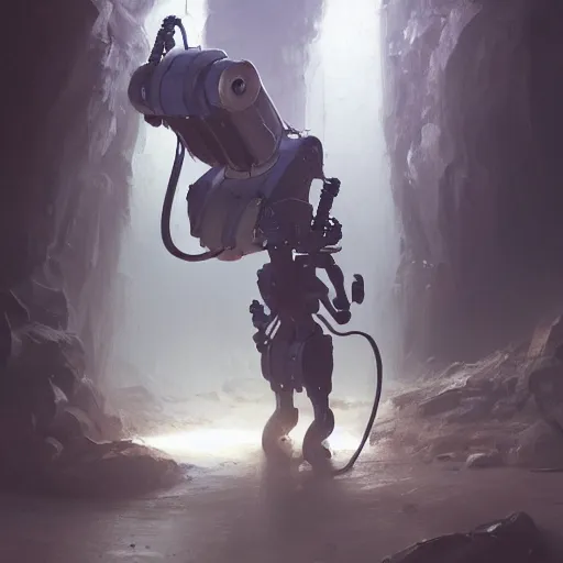 Image similar to an old robot forgotten in an underground cave , made by Stanley Artgerm Lau, WLOP, Rossdraws, ArtStation, CGSociety, concept art, cgsociety, octane render, trending on artstation, artstationHD, artstationHQ, unreal engine, 4k, 8k,