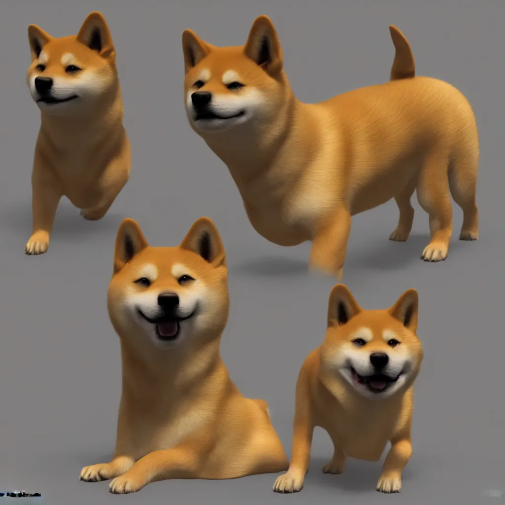 Prompt: 3 d realistic render of doge meme, shiba inu, digital art, hyper detailed, cinematic lighting, studio quality, unreal engine 5 renderered, octane rendered, ultrarealistic, concept art, artstation, high definition, 4 k, art by greg rutkowski, art by cd projekt red