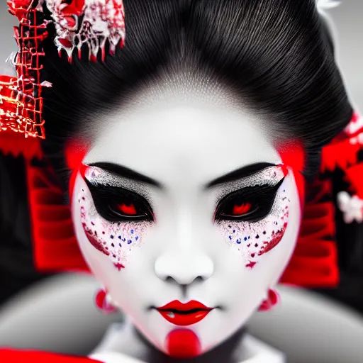 Image similar to demon geisha, beautiful, scary, cinematic, high detail, 8k,