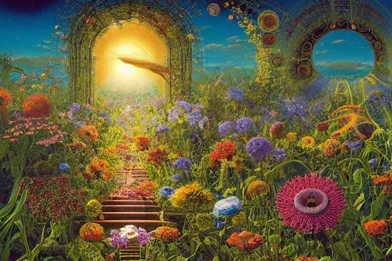 Prompt: endless path of flowers by ernst haeckel, david a. hardy, oyama kojima, phil koch, annie leibovitz, benoit mandelbrot, dan mumford, bruce pennington, mimmo rotella