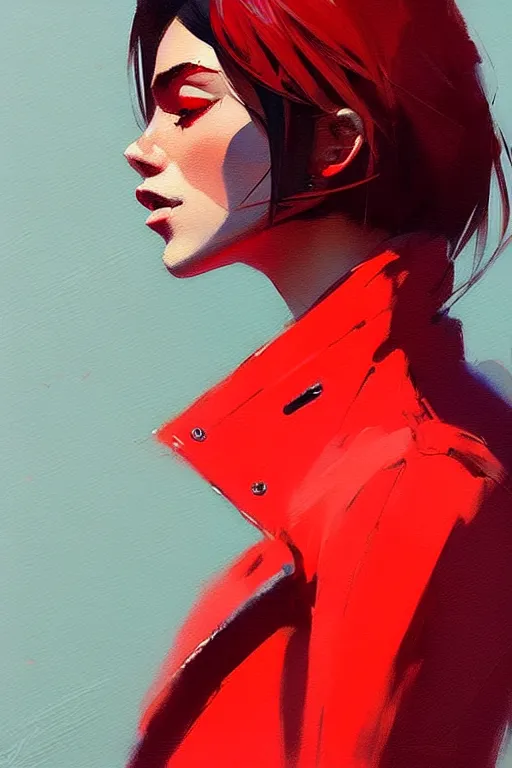 Image similar to a ultradetailed beautiful painting of a stylish woman in a red jacket, by greg rutkowski, conrad roset and ilya kuvshinov trending on artstation