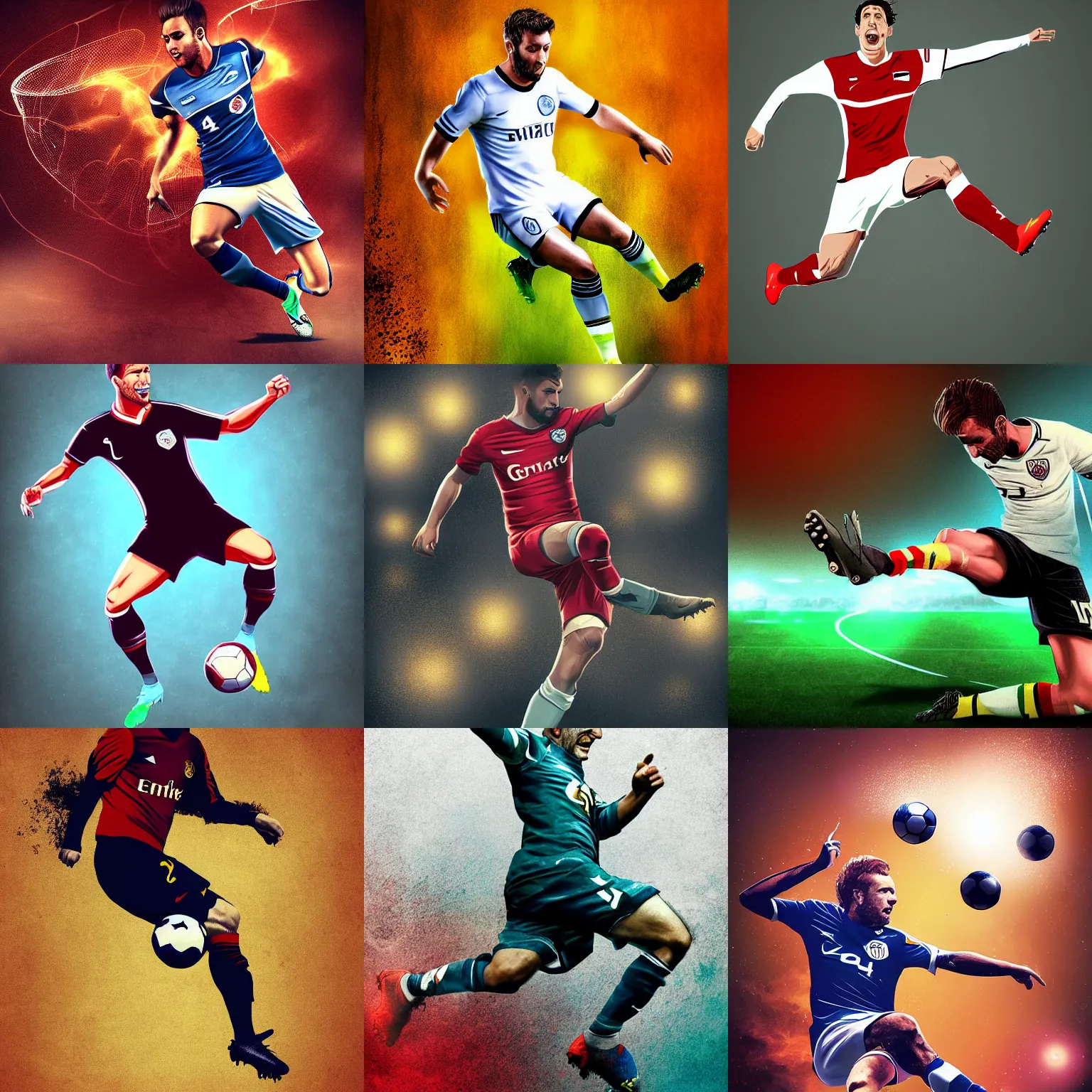 Prompt: A footballer kicking Earth, digital art, trending on ArtStation
