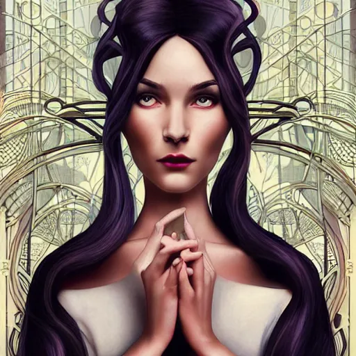 Image similar to an art nouveau, ( streamline moderne ), multi - racial portrait in the style of anna dittmann and charlie bowater and chanthara. very large, clear, expressive, and intelligent eyes. centered, ultrasharp focus, dramatic lighting, photorealistic digital matte painting, intricate symmetrical ultra detailed background.