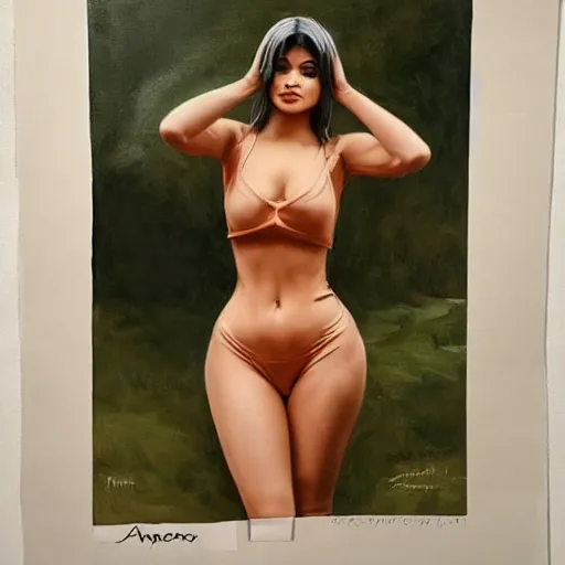 Image similar to a photo of kylie jenner fit body by anders zorn, tan skin highly detailed full body