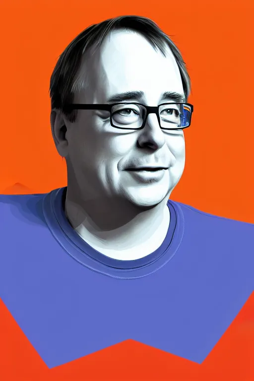 Prompt: full length illustration of linus torvalds, digital painting, trending on art station and devian art, pop art, low polygons illustration