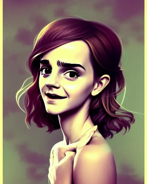 Image similar to beautiful full body Emma Watson goofy smiling illustration by lois van baarle and loish and ross tran and rossdraws and sam yang and samdoesarts and artgerm and Cecil Beaton, Lee Miller, Irving Penn, David Bailey, digital art, highly detailed, intricate, sharp focus, Trending on Artstation HQ, deviantart