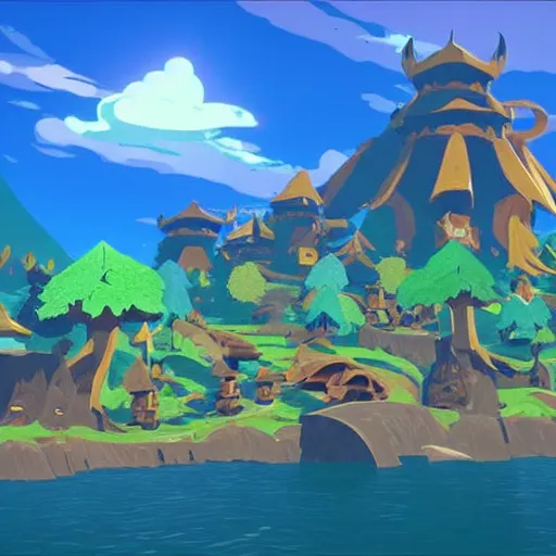 Image similar to “ a still of dragon roost island ( wind waker ) in breath of the wild ”