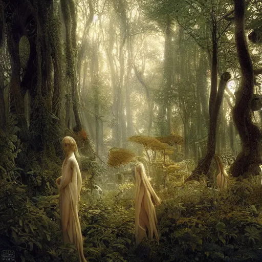 Prompt: a golden ivory forest by Edgar Maxence and Ross Tran, Michael Whelan, distant, gustav dore, 8k, octane render, art nouveau