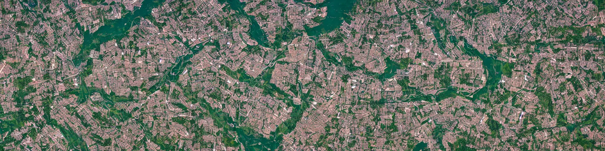 Image similar to satellite view of a town shaped like a dragon
