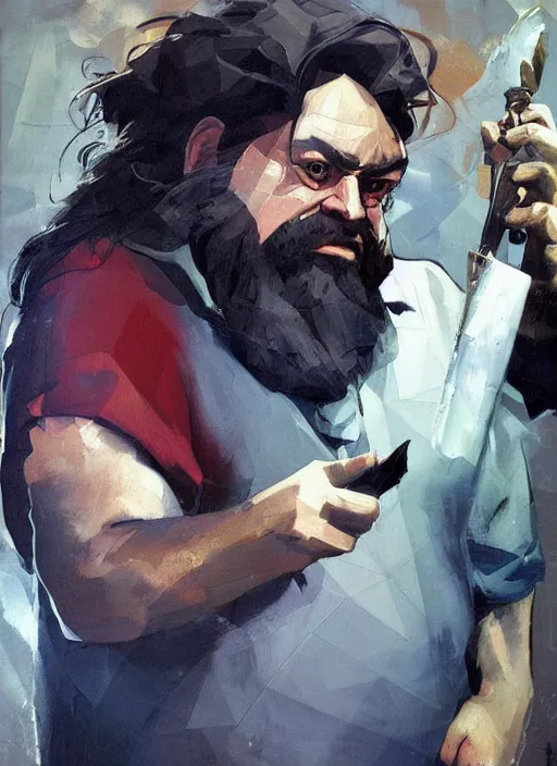 Image similar to low poly playstation 1 hagrid, painting by phil hale, fransico goya,'action lines '!!!, graphic style, visible brushstrokes, motion blur, blurry, visible paint texture, crisp hd image