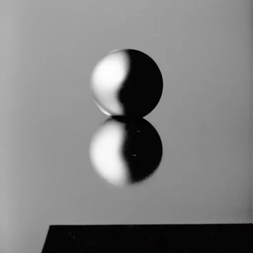 Prompt: centered rule of thirds 5 0 mm film still of a silver sphere orb on a black background