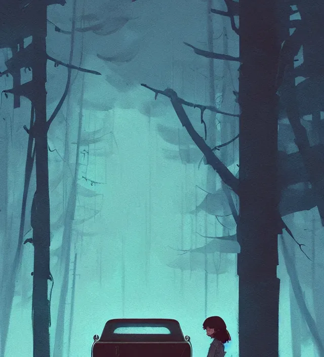 Prompt: stranger things, naturel, art style by atey ghailan, greg rutkowski, greg tocchini, james gilleard, joe gb fenton, in kaethe butcher, dynamic lighting, gradient light blue, brown, blonde cream and white color in scheme, grunge aesthetic