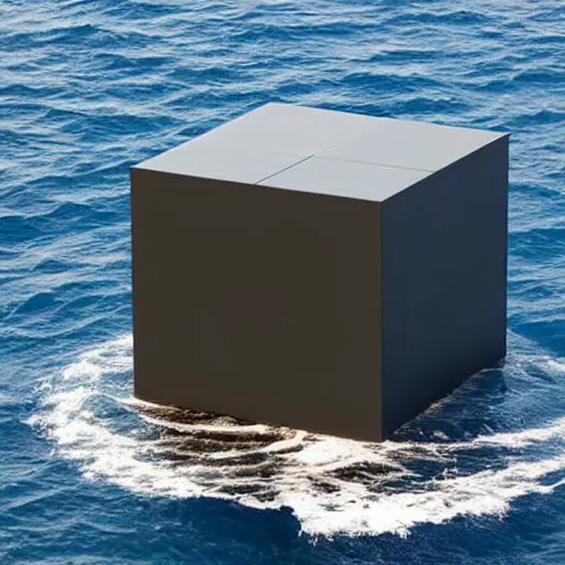 Image similar to A cube in the middle of the sea in the style of Richard Serra