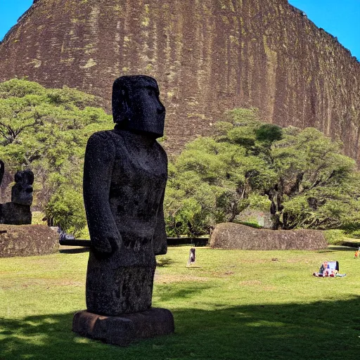 Image similar to moai statue giving a ted talk