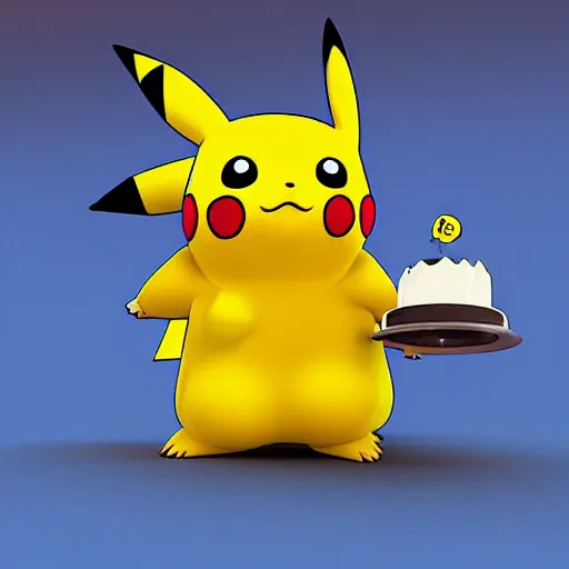 Image similar to pikachu with bfg 9 0 0 0 fighting with cakes, 3 d, photorealistic