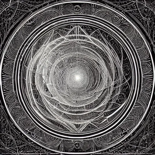 Prompt: golden ratio, circles, squares, perfection, intricate, sublime, heavenly, doorway, detailed, pencil art, spirals, artwork of an astronaut opening door that shows the universe illustrated by davinci