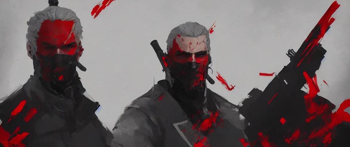 Image similar to a duotone black and red comic noir illustration painting of geralt of rivia by sachin teng and sergey kolesov and ruan jia and heng z. graffiti art, scifi, fantasy, hyper detailed. octane render. concept art. trending on artstation