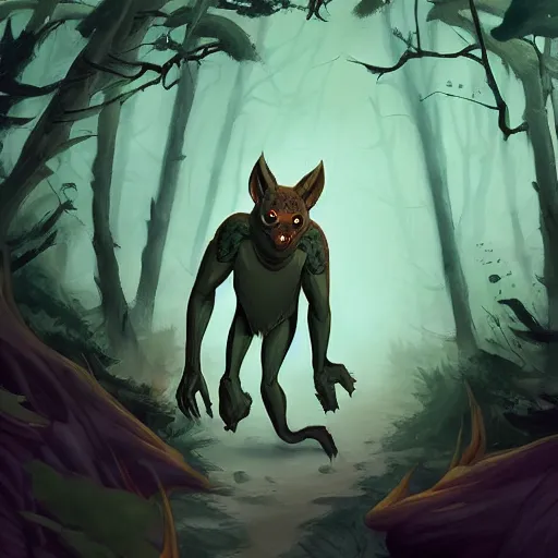 Image similar to trail cam footage of a skin walker cryptid, art by lois van baarle and loish and ross tran and rossdraws and sam yang and samdoesarts and artgerm and saruei and disney, digital art, highly detailed, intricate, sharp focus, trending on artstation hq, deviantart, unreal engine 5, 4 k uhd image