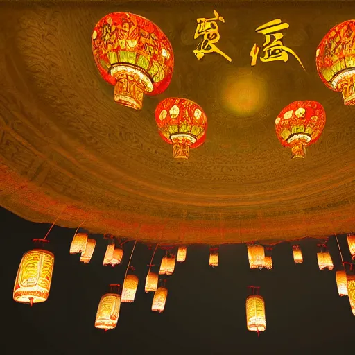 Image similar to concept art, lotus lanterns on the eve of ullambana festival, high resolution, cave temples of dunhuang - style