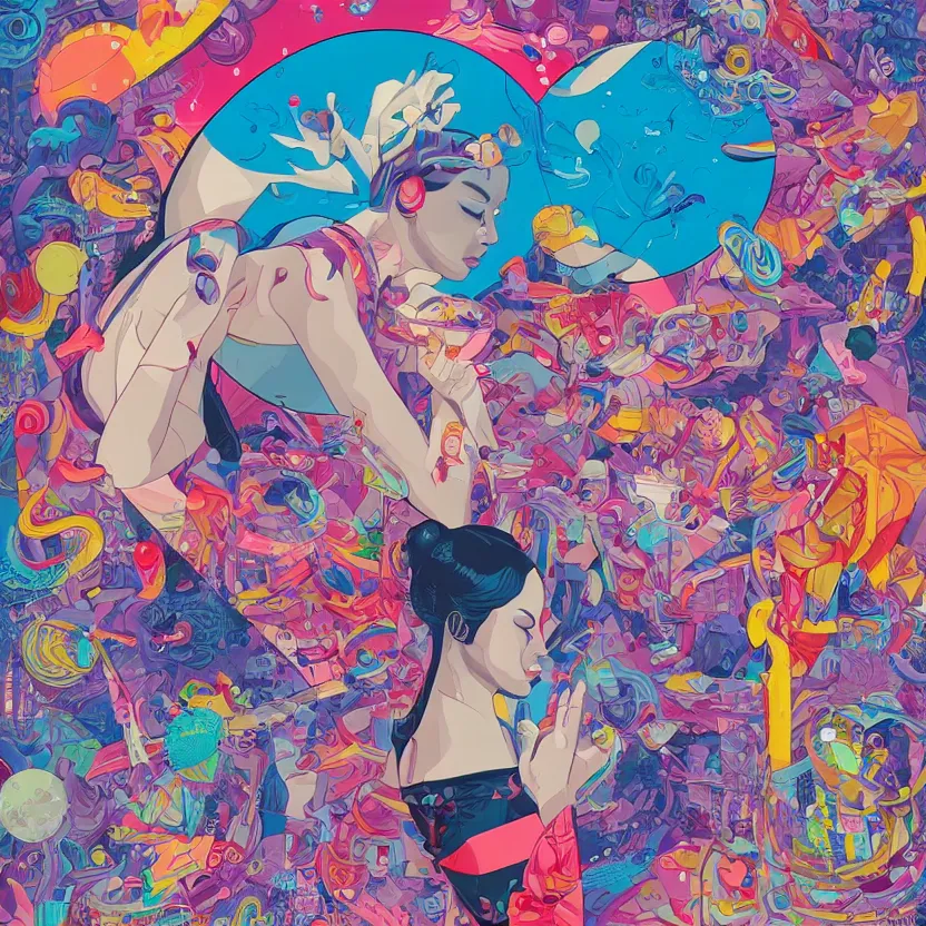 Prompt: chemistry in action by tristan eaton, beeple and james jean, chiho aoshima color scheme