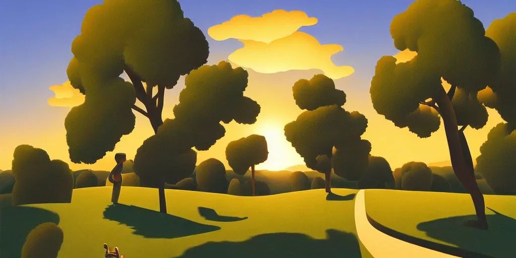 Prompt: the sun, blue sky, summer evening, kenton nelson