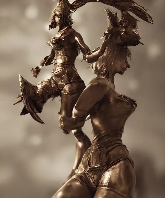 Image similar to A beautiful girl makes bronze gear, 50mm photo, soft light, highly detailed, motion blur, trending on artstation, balanced composition