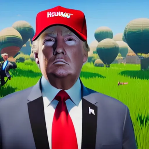Prompt: Donald trump in Fortnite game, realistic artstyle, wide shot, dramatic lighting, octane render, hyperrealistic, high quality, highly detailed, HD, beautiful, cinematic, 8k, unreal engine, facial accuracy, symmetrical