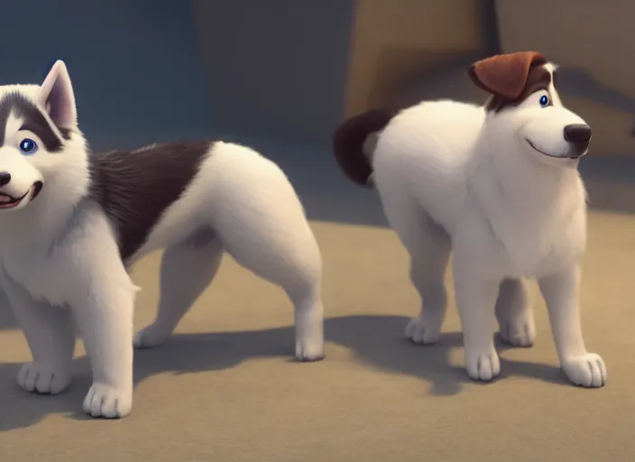 Image similar to a puppy husky, houdini, sidefx, blender, unreal engine 5, 3 d render, smooth, cinematic, octane rendered, hyperdetailed, cinematic, art style by pixar dreamworks disney