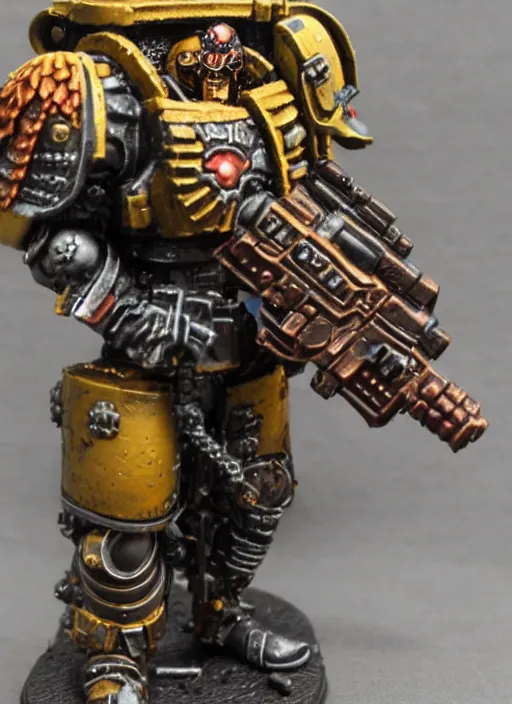 Image similar to 8 0 mm resin detailed miniature of a warhammer 4 0 k space marine with steampunk armor, product introduction photos, 4 k, full body,