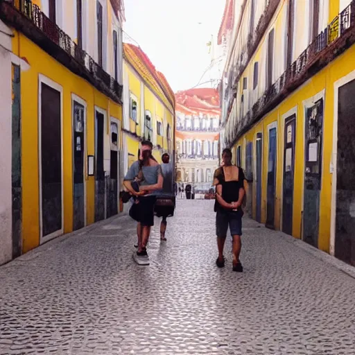 Image similar to 2 people drinking beers in lisbon