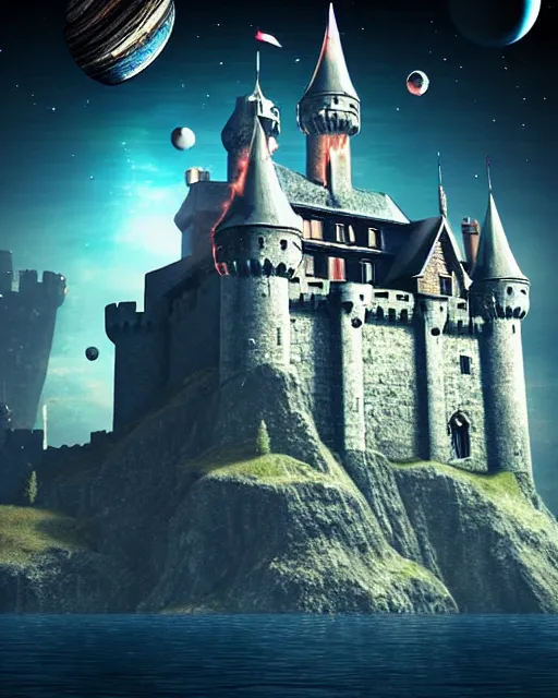 medieval castle floating in space, bustling space | Stable Diffusion ...