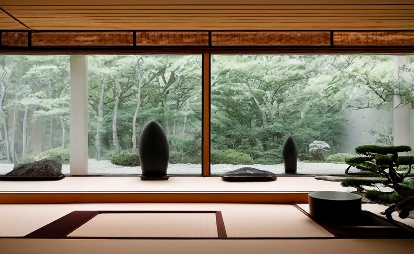 Image similar to futuristic minimalist japanese living room, zen garden, coherent composition, architecturally accurate, architecture photography, 8 k