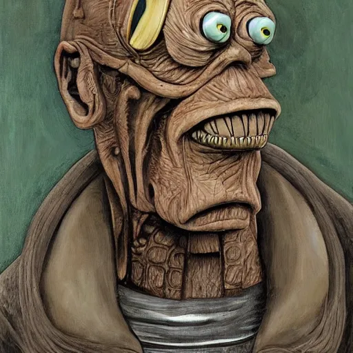 Prompt: professor farnsworth from futurama, painting, art by h. r. giger