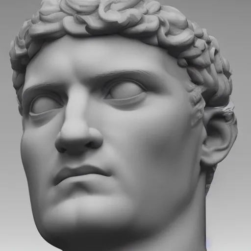 Image similar to a 3 d render of the head of david statue by michelangelo with a neon ring around the head