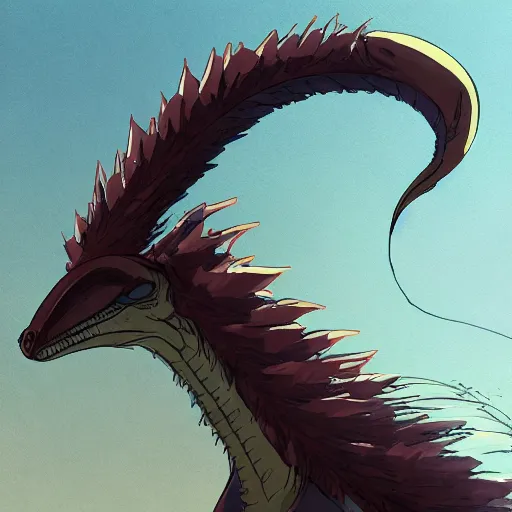 Image similar to concept art painting of an alien animal creature, detailed, cel shaded, in the style of makoto shinkai and moebius and james gurney