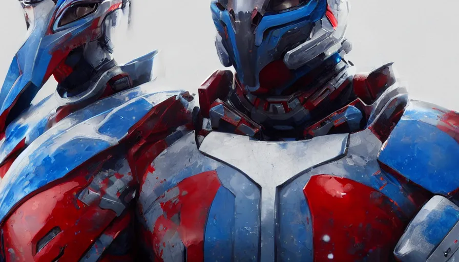 Image similar to Futuristic blue, white and red armor for elite American soldiers, hyperdetailed, artstation, cgsociety, 8k